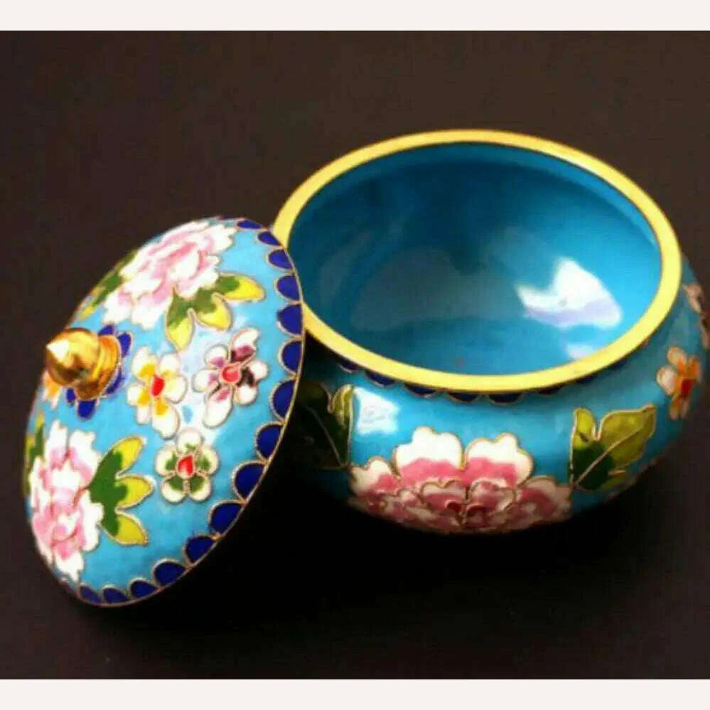 Copper Statue  Collection Chinese Porcelain Painting Flowers Cloisonne Storage Pot Circular Cover Auspicious Wealth Jar Statues