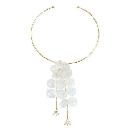 Creative Punk Flower Tassel Collar Necklaces for Women Elegant Crystal Colorful Petal Pendant Necklace Wedding Jewelry Set Gifts