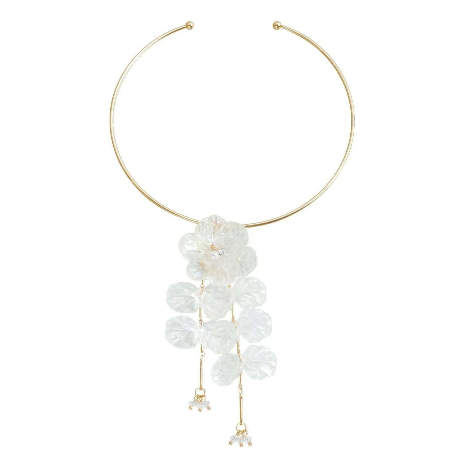 Creative Punk Torques Tassels Chain Necklace Women Elegant White Shell Flower Hanging Drop Earrings Wed Bridal Jewelry Set