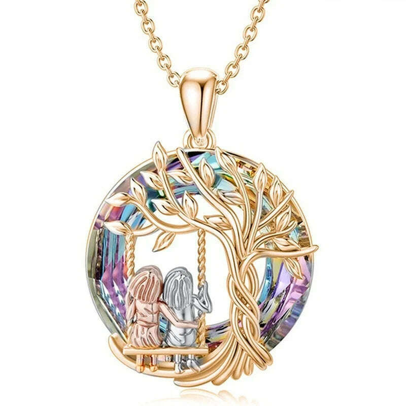 Creative Sister Crystal Necklace Stainless Steel Life Tree Pendant Engagement Necklaces for Women Stainless Steel Jewelry Gift