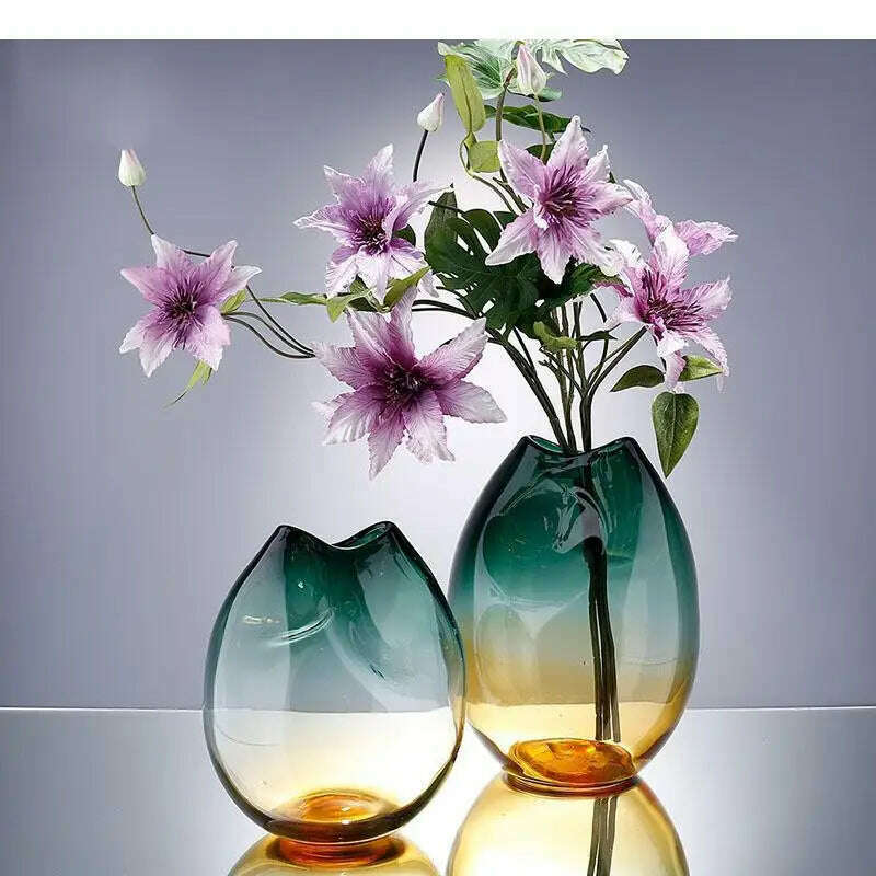Creative Transparent Gradient Glass Vase Hydroponic Flower Pots Desk Decoration Artificial Flower Decorative Floral Arrangement
