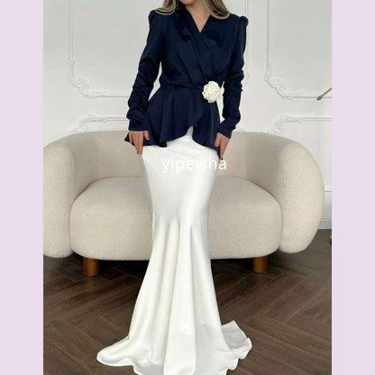 Customized Classic Flower Mermaid V-neck Long Dresses Prom Dresses Exquisite Modern Style Pastrol Unisex Chinese Style Formal Ca