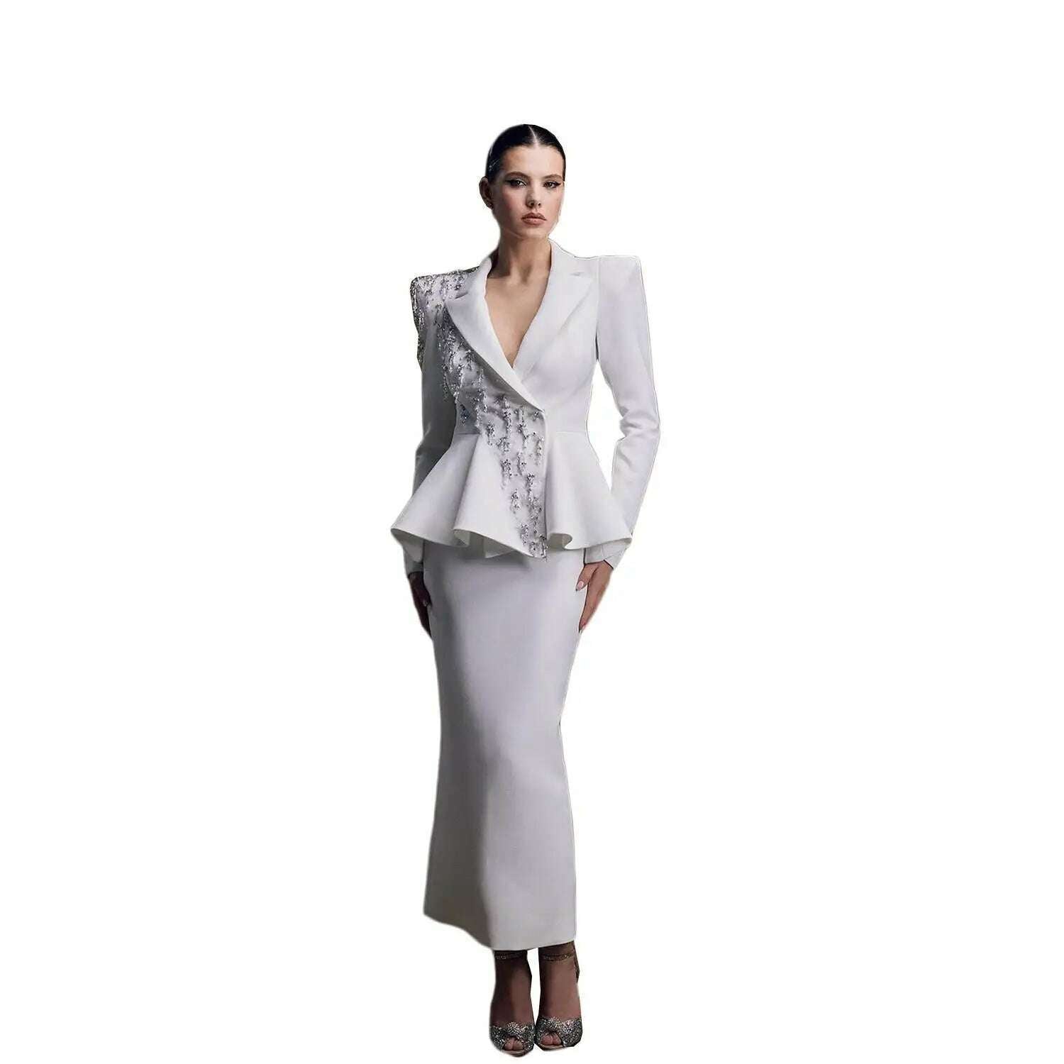 Customized Crystal Beaded Women Suit Set Blazer And Skirts Formal Office Business Lady Prom Dress Jacket Coat Custom Size