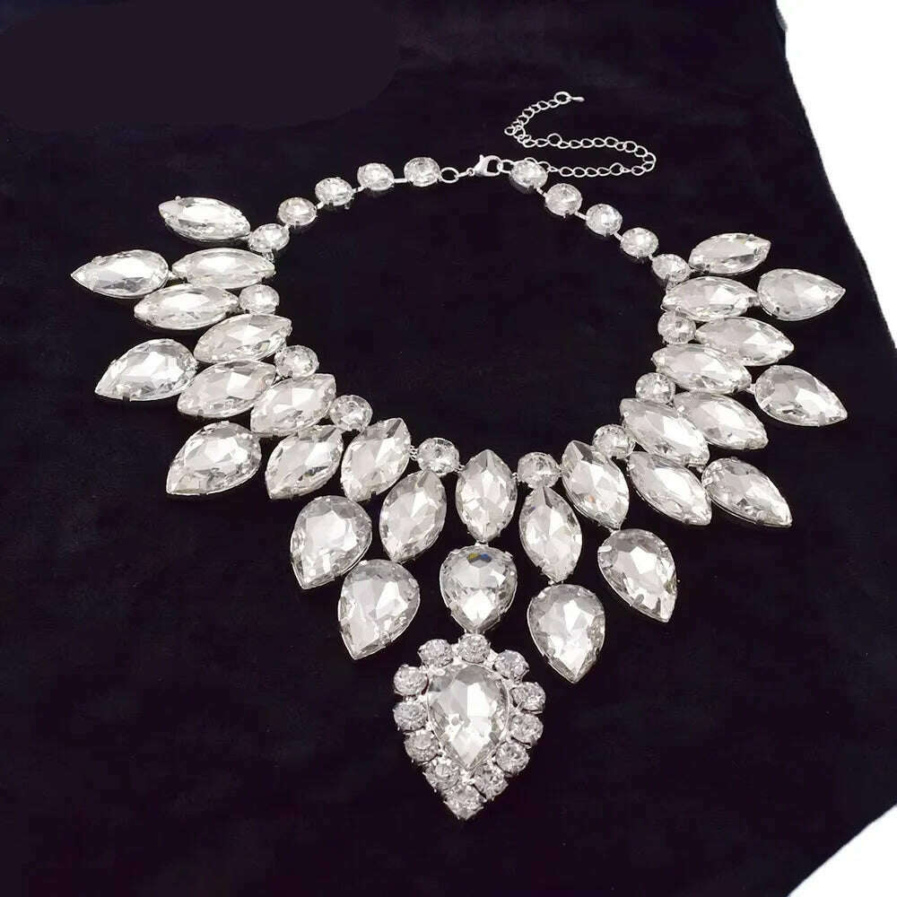 Dazzling Glass Strass Pendant Necklace for Women Big Jewelry Rhinestone Crystal Wedding Stage Accessories