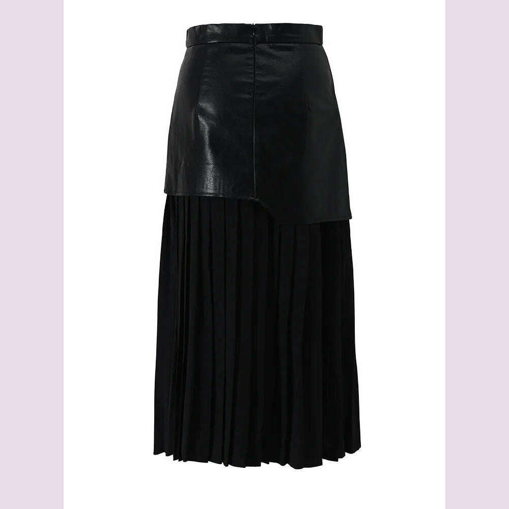 DEAT 2024 White Long Autumn Leather Patchwork A-line Wrap Hip Temperament New Fashion Women's Pleated Skirt 7Z206