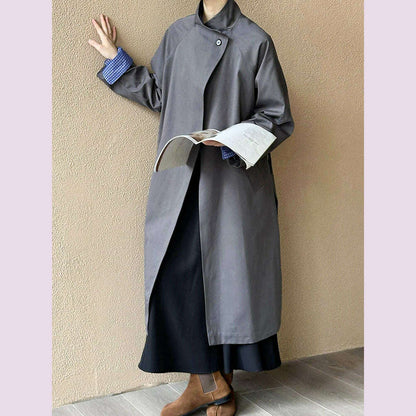 DEAT Fashion Women Trench Coat Big Lapel Loose Long Sleeves Single Button Gray Sashes Loose Windbreaker Autumn 2025 New 7AB5197