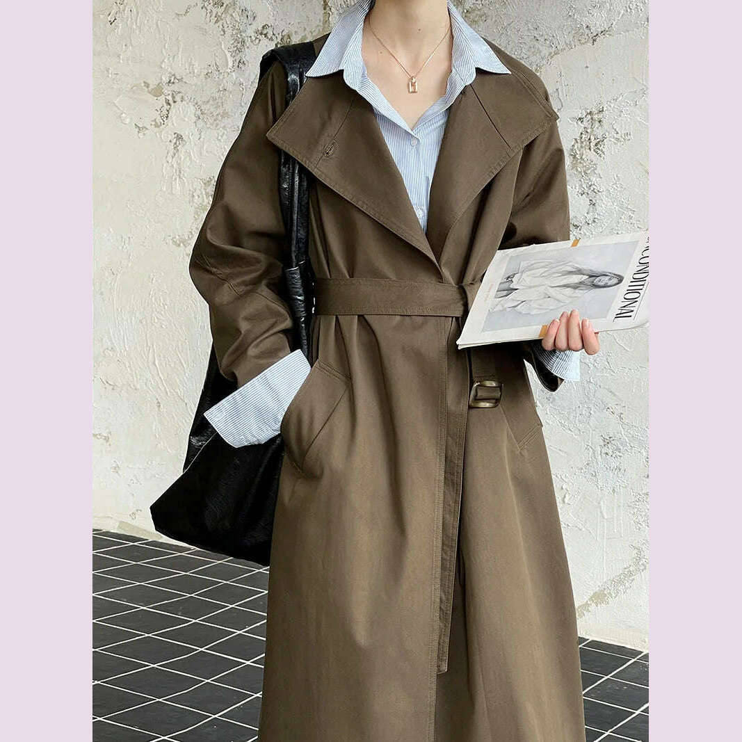 DEAT Fashion Women Trench Coat Big Lapel Loose Long Sleeves Single Button Gray Sashes Loose Windbreaker Autumn 2025 New 7AB5197