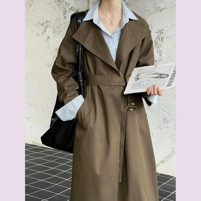 DEAT Fashion Women Trench Coat Big Lapel Loose Long Sleeves Single Button Gray Sashes Loose Windbreaker Autumn 2025 New 7AB5197