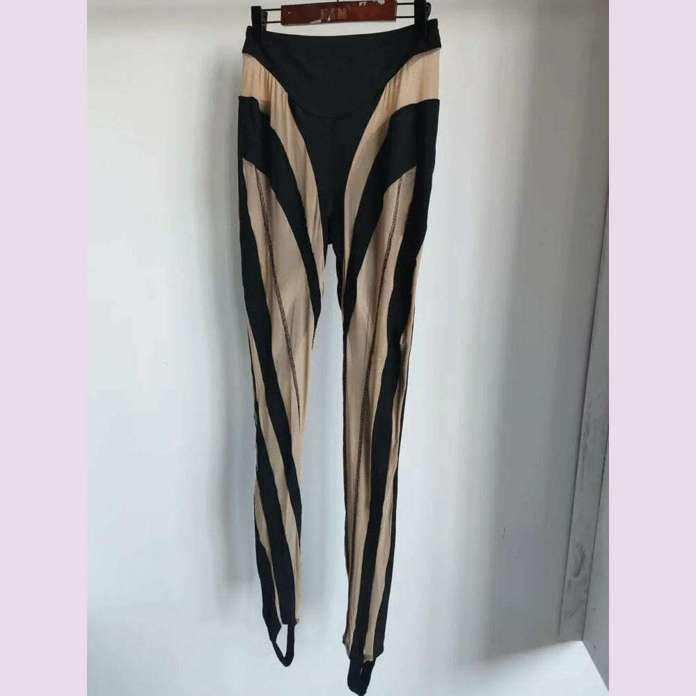 DEAT Fashion Women‘s High Waist Elastic Leggings Vertical Stripes Patchwork Gauze Trousers Female Summer 2024 New Tide WW969