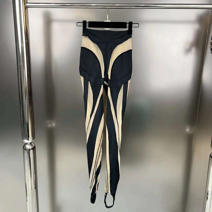 DEAT Fashion Women‘s High Waist Elastic Leggings Vertical Stripes Patchwork Gauze Trousers Female Summer 2024 New Tide WW969
