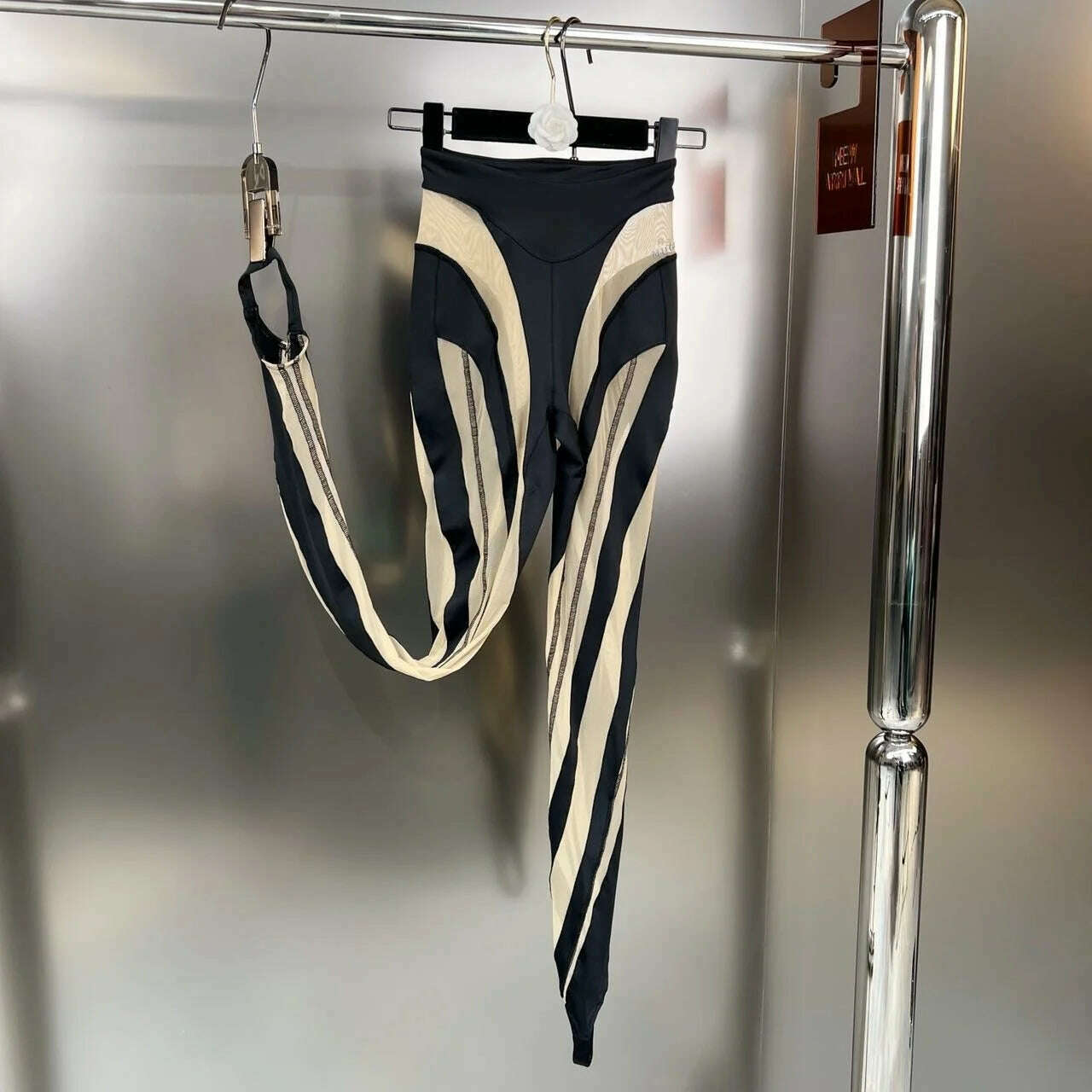 DEAT Fashion Women‘s High Waist Elastic Leggings Vertical Stripes Patchwork Gauze Trousers Female Summer 2024 New Tide WW969