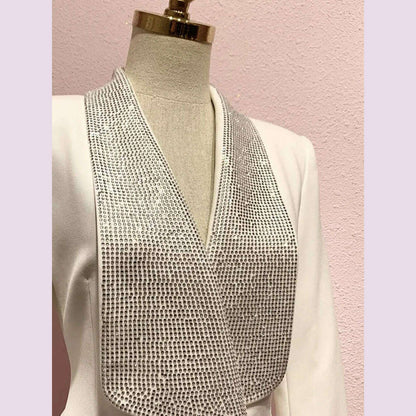 DEAT Fashion Women's Jackt Slim Rhinestone Lapel Double Breasted Feather Sleeve Waist Solid Color Blazer Summer 2023 New 17A8207