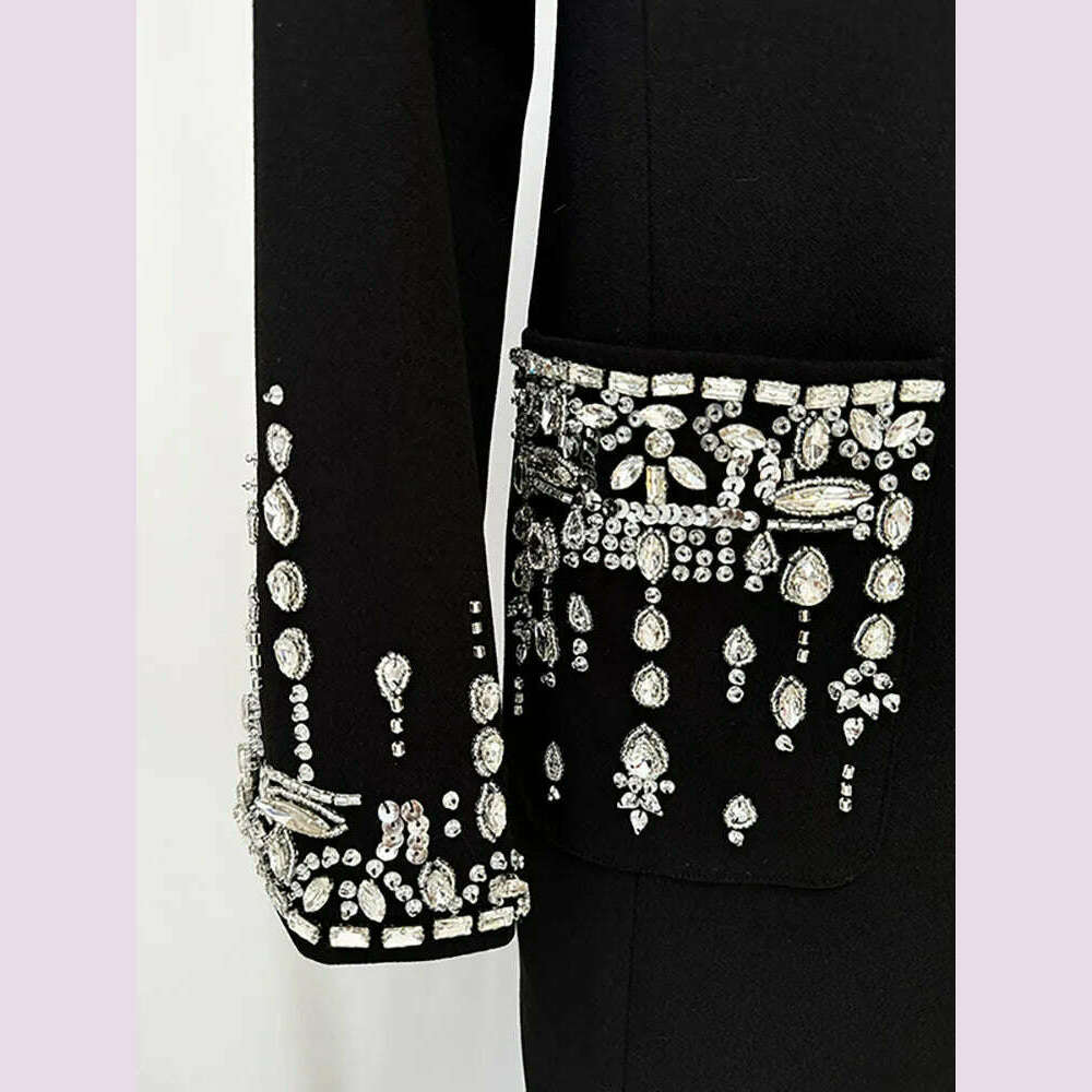 DEAT Women's Fashion Evening Dress Notched Collar Single Breasted Diamond Setting Waist Elegant Party Dresses Summer 2024 New
