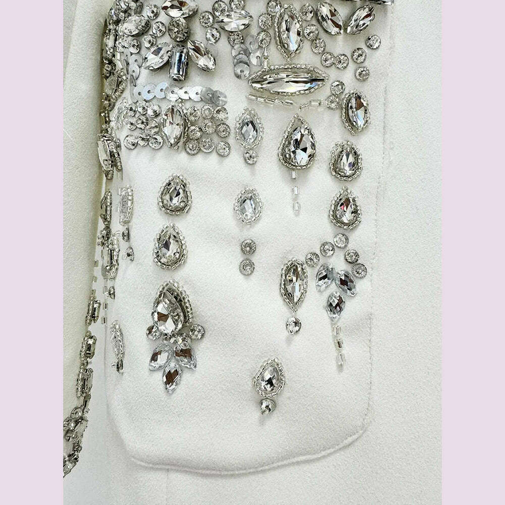 DEAT Women's Fashion Evening Dress Notched Collar Single Breasted Diamond Setting Waist Elegant Party Dresses Summer 2024 New