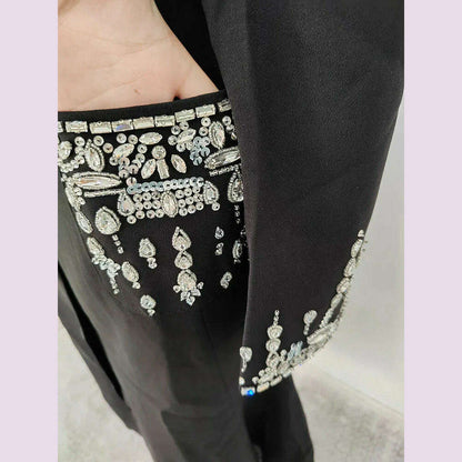 DEAT Women's Fashion Evening Dress Notched Collar Single Breasted Diamond Setting Waist Elegant Party Dresses Summer 2024 New