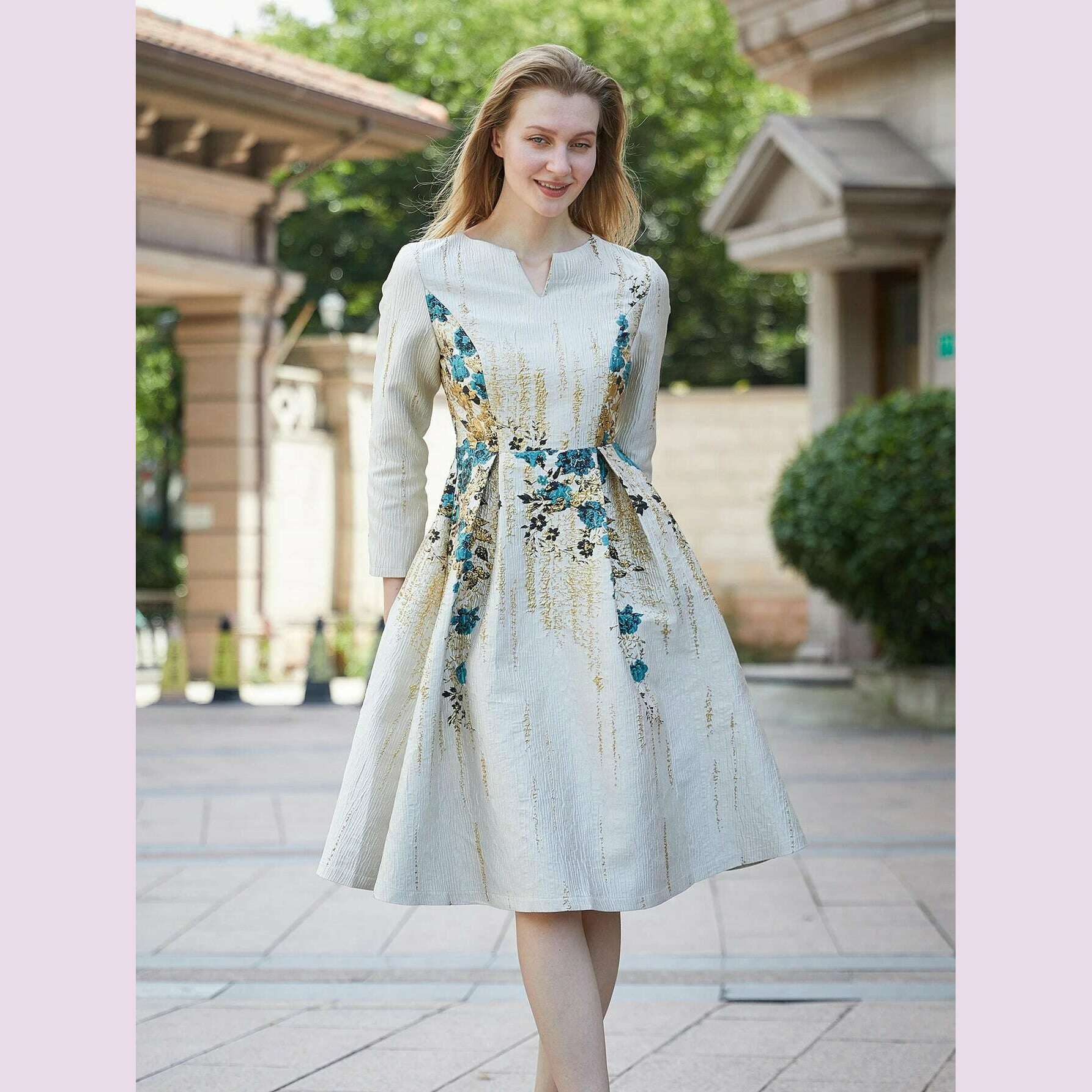 DEVCHATA Elegant Women Jacquard Dress New Arrival Floral Party Clothing Fashion Summer Evening Mid-Calf Ball Gown Vestido