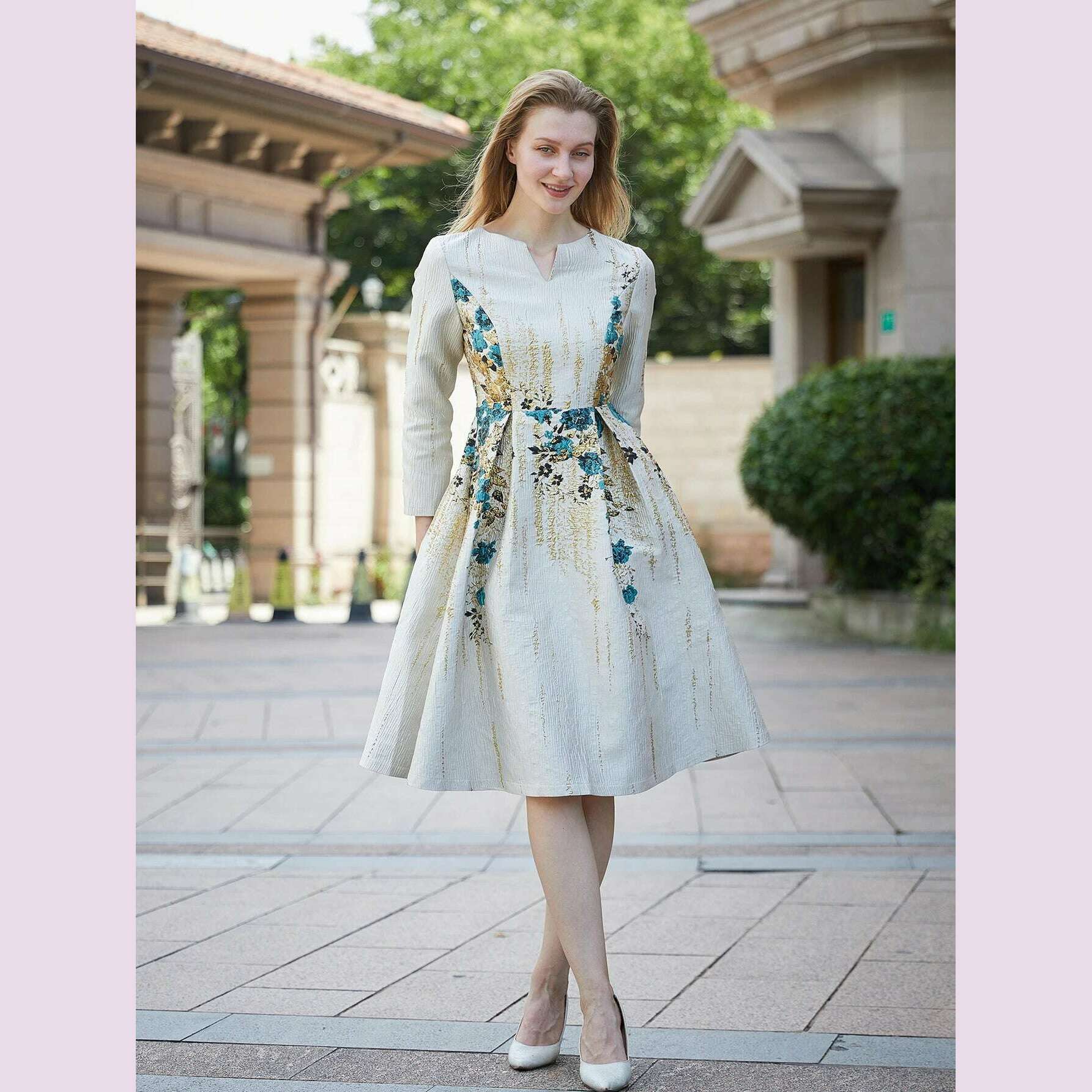 DEVCHATA Elegant Women Jacquard Dress New Arrival Floral Party Clothing Fashion Summer Evening Mid-Calf Ball Gown Vestido