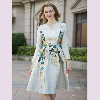DEVCHATA Elegant Women Jacquard Dress New Arrival Floral Party Clothing Fashion Summer Evening Mid-Calf Ball Gown Vestido