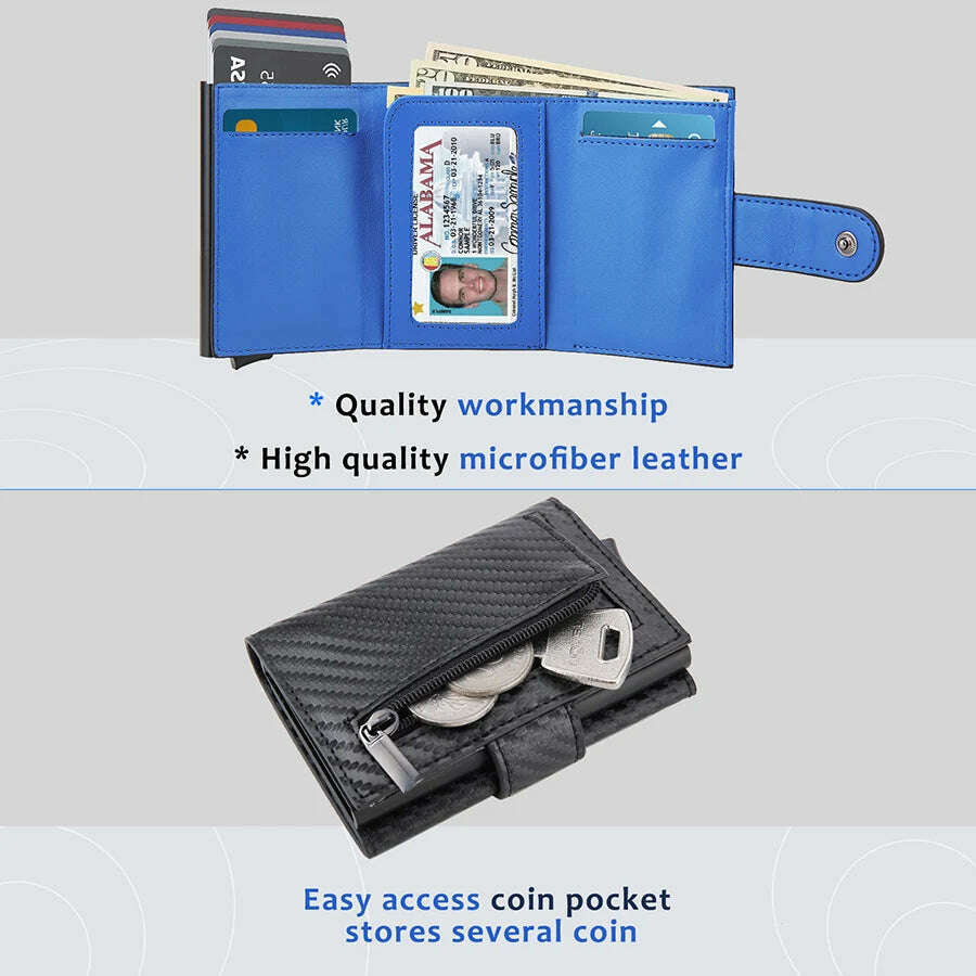DIENQI Carbon Fiber Rfid Wallet Male Money Card Holder Pocket Mini Wallet Women Men Smart Purses Automatic Pop Up Valet Walet