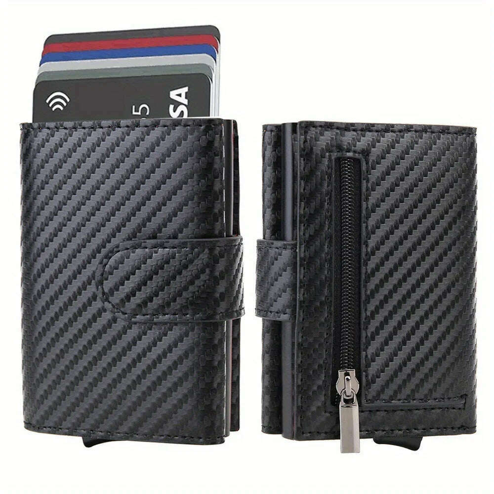 DIENQI Carbon Fiber Rfid Wallet Male Money Card Holder Pocket Mini Wallet Women Men Smart Purses Automatic Pop Up Valet Walet