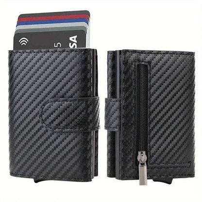 DIENQI Carbon Fiber Rfid Wallet Male Money Card Holder Pocket Mini Wallet Women Men Smart Purses Automatic Pop Up Valet Walet