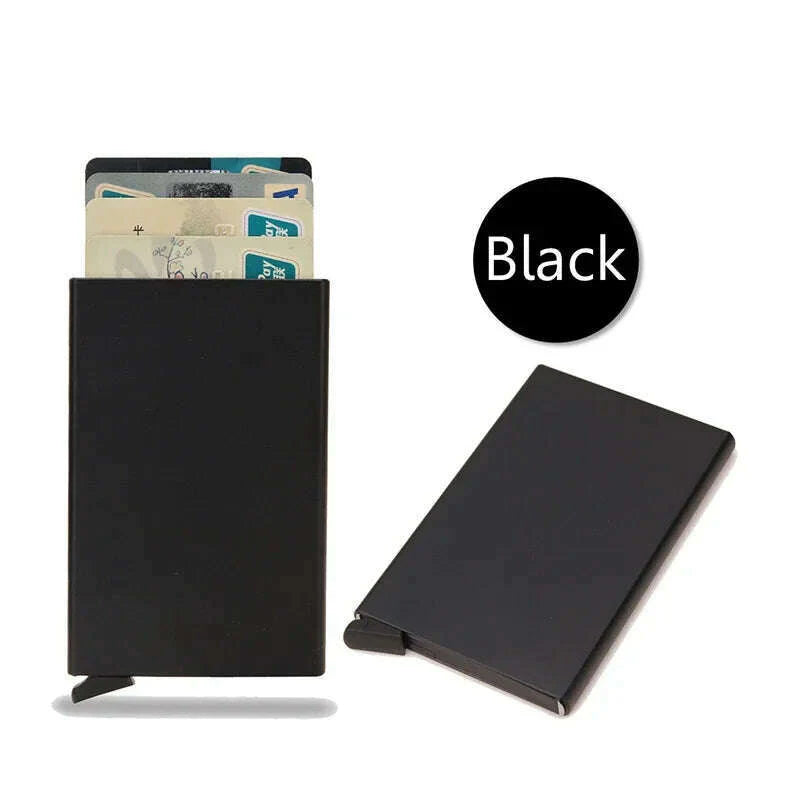 DIENQI Carbon Rfid Wallet Male Money Card Holder Pocket Mini Slim Wallet Women Men Smart Purses Automatic Pop Up Valet Walet