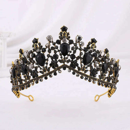 DIEZI Vintage Baroque Dark Blue Crystal Crown Bridal Hair Accessories Elegant Queen Tiaras Diadem Girls Wedding Dress Headbands