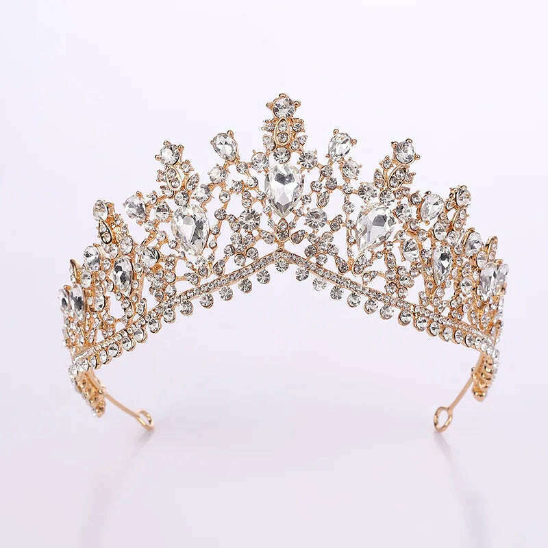 DIEZI Vintage Baroque Dark Blue Crystal Crown Bridal Hair Accessories Elegant Queen Tiaras Diadem Girls Wedding Dress Headbands