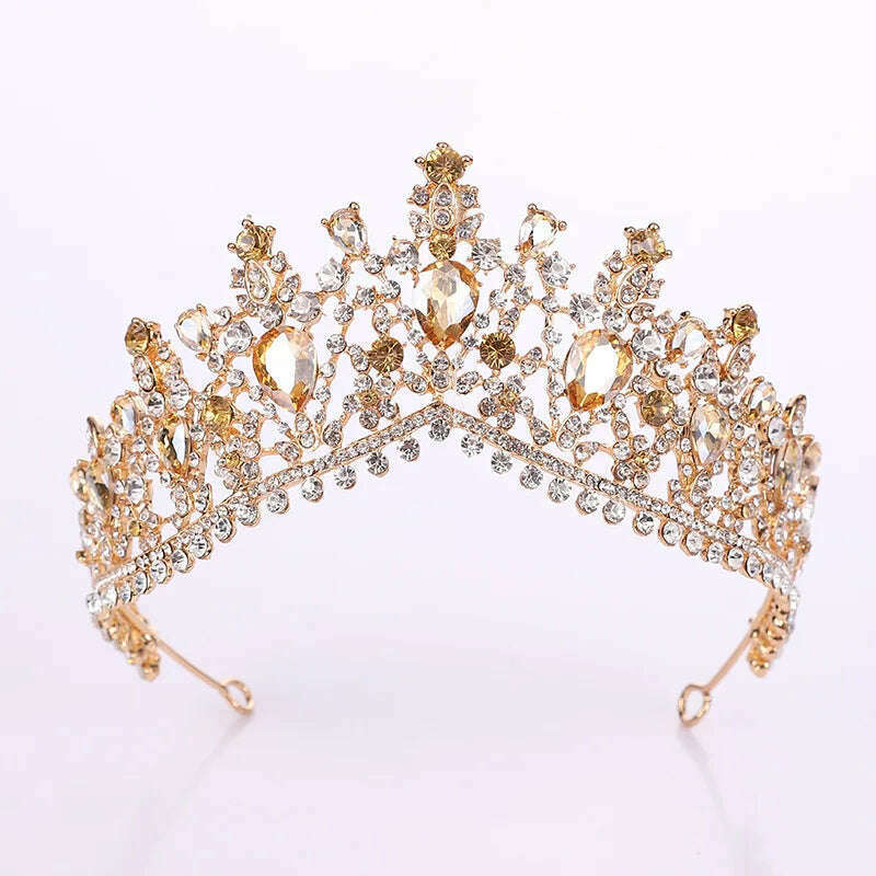 DIEZI Vintage Baroque Dark Blue Crystal Crown Bridal Hair Accessories Elegant Queen Tiaras Diadem Girls Wedding Dress Headbands