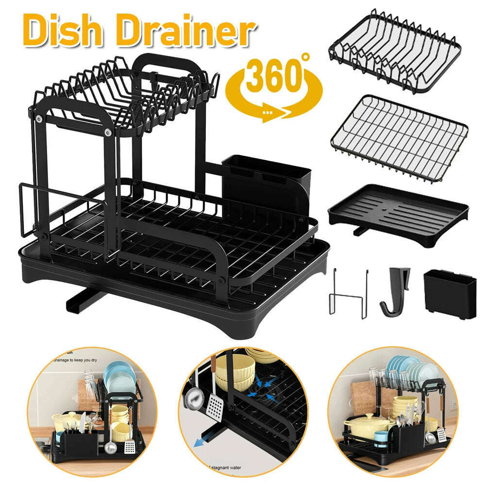 Dish Bowl Drainer Storage Rack Double-layer Kitchen Sink Dish Drainer Drying Rack Organizer HomeCounter Tableware Organizer