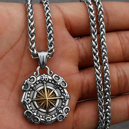 Domineering Xinghai Compass Street Hip-hop Pendant Men and Women Fashion Charm Creative Stainless Steel Pendant Necklace Gift