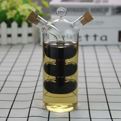 Double Layer Sauce Oil Bottle 2 In 1 Vinegar Glass Bottle Condiment Seasoning Sealed Kitchen Storage Bottles Jars