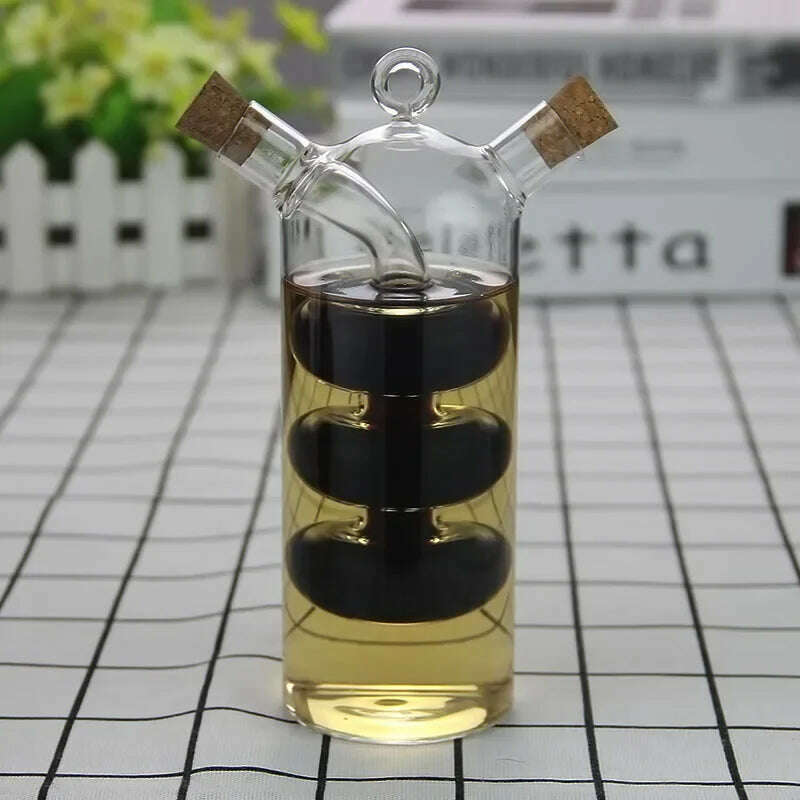 Double Layer Sauce Oil Bottle 2 In 1 Vinegar Glass Bottle Condiment Seasoning Sealed Kitchen Storage Bottles Jars