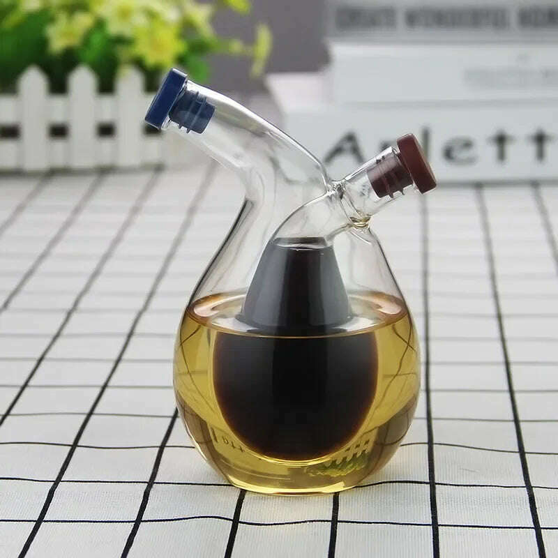 Double Layer Sauce Oil Bottle 2 In 1 Vinegar Glass Bottle Condiment Seasoning Sealed Kitchen Storage Bottles Jars