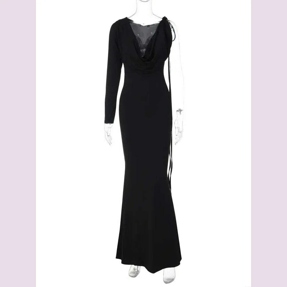 Dulzura Lace Up Long Sleeve One Shoulder Maxi Dress For Women Bodycon Party Elegant Outfits Birthday Evening 2023 Summer