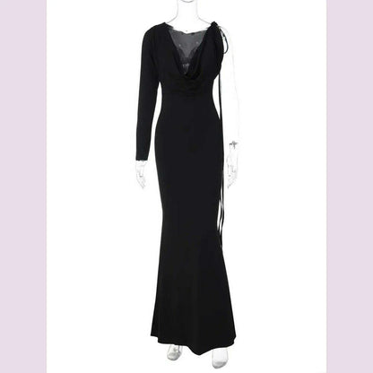 Dulzura Lace Up Long Sleeve One Shoulder Maxi Dress For Women Bodycon Party Elegant Outfits Birthday Evening 2023 Summer