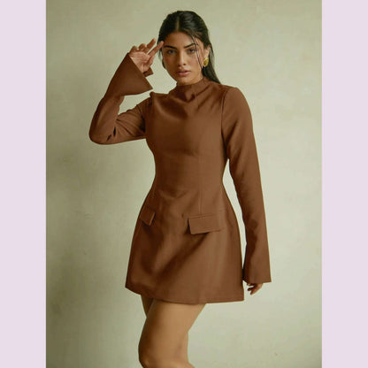 Dulzura Long Sleeves Zipper Bodycon Mini Dress With Pocket Solid Elegant Outfit Office Streetwear Women’S Autumn Winter Clothes