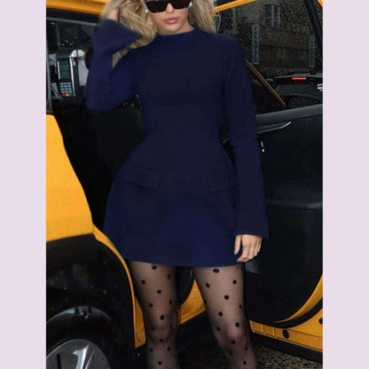 Dulzura Long Sleeves Zipper Bodycon Mini Dress With Pocket Solid Elegant Outfit Office Streetwear Women’S Autumn Winter Clothes