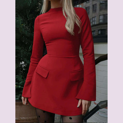 Dulzura Long Sleeves Zipper Bodycon Mini Dress With Pocket Solid Elegant Outfit Office Streetwear Women’S Autumn Winter Clothes