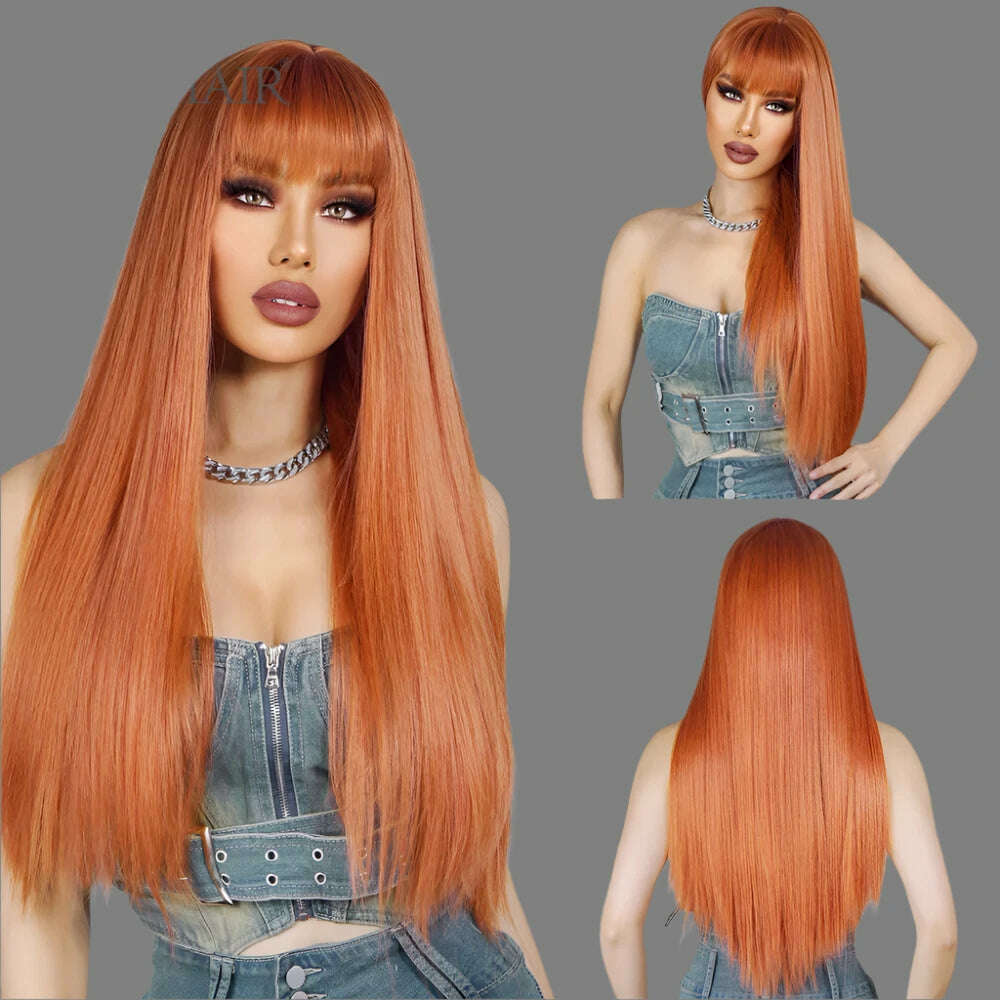 EASIHAIR Long Silver with Blonde Highlight Synthetic Wigs for Women Straight with Bangs Natural Wigs Cosplay Hair Heat Resistant