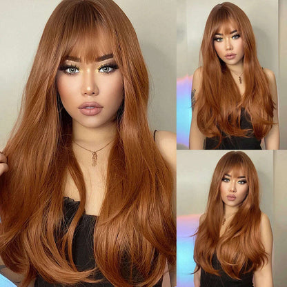 EASIHAIR Long Silver with Blonde Highlight Synthetic Wigs for Women Straight with Bangs Natural Wigs Cosplay Hair Heat Resistant