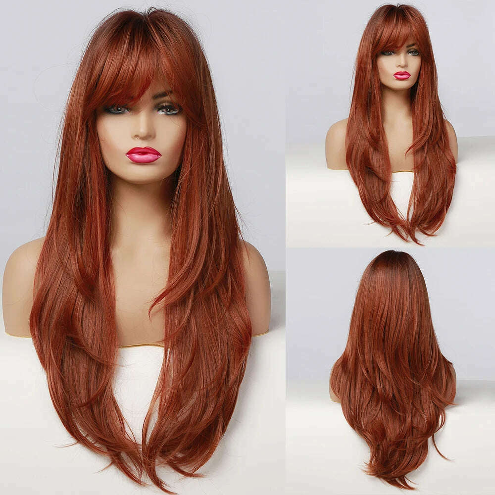 EASIHAIR Long Silver with Blonde Highlight Synthetic Wigs for Women Straight with Bangs Natural Wigs Cosplay Hair Heat Resistant