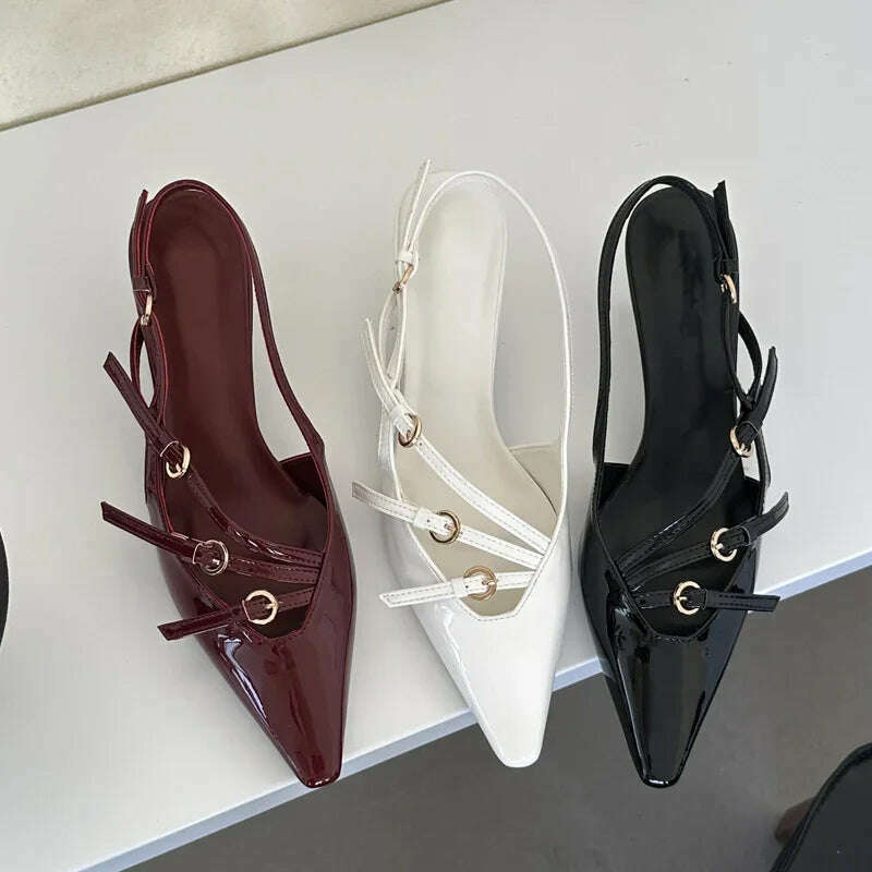 Eilyken Designer Narrow Band Buckle Strap Pumps Women Sexy Pointed Toe Thin Heels Wedding Banquet Dress Mule Ladies Shoes