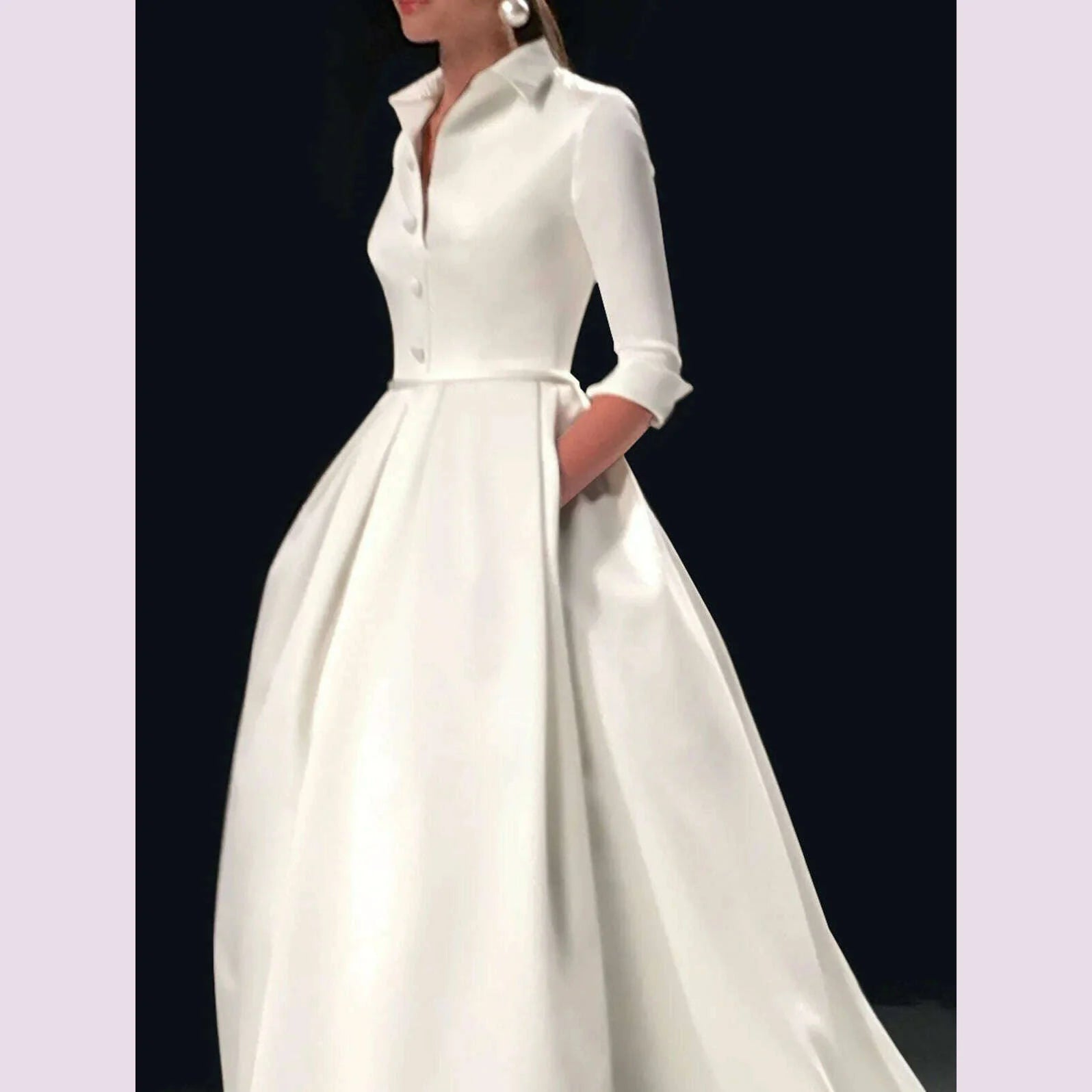 Elegant A Line Maxi Wedding Dress Women Solid Party Evening Bridesmaid Long Dress Pockets Turndown Collar Women Vestidos