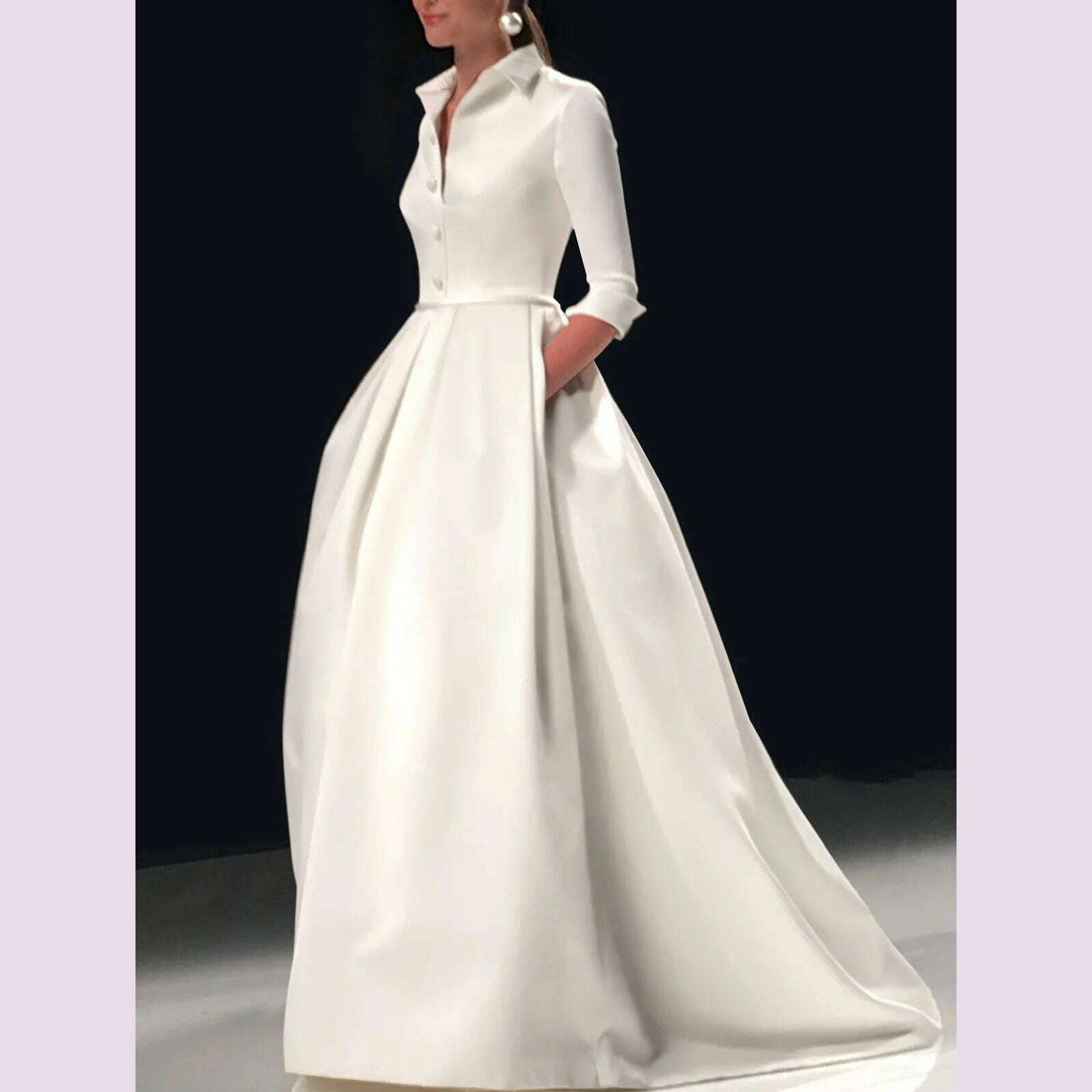 Elegant Dresses for Women Fashion A-Line Lapel Collar Long Sleeve Single Row Party Evening Dress Club Ladies Maxi Dress 2025