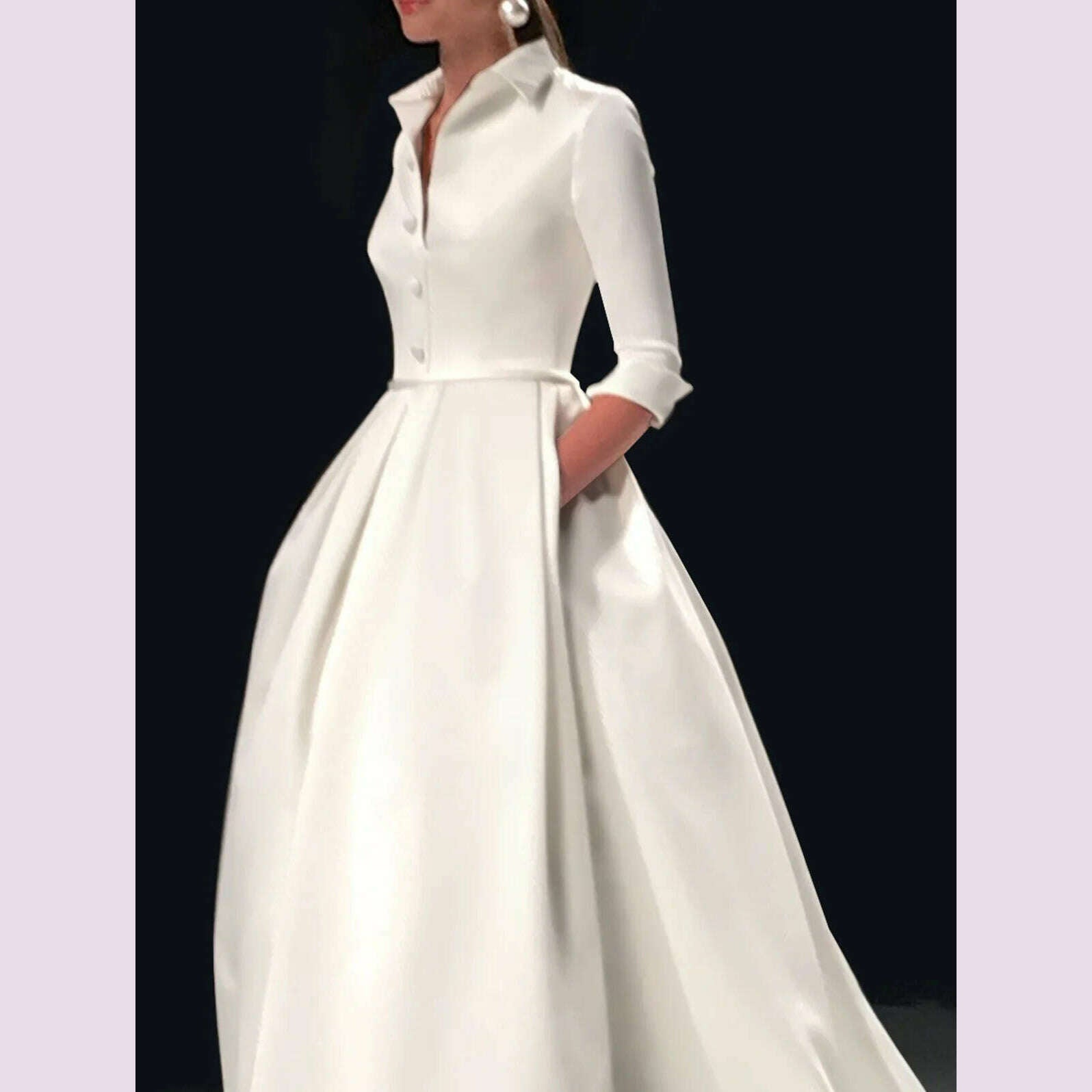 Elegant Dresses for Women Fashion A-Line Lapel Collar Long Sleeve Single Row Party Evening Dress Club Ladies Maxi Dress 2025