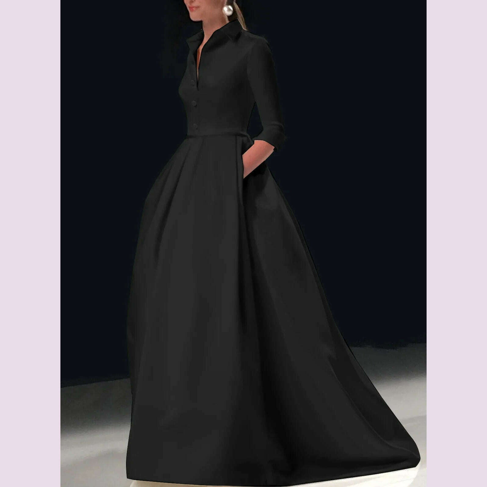 Elegant Dresses for Women Fashion A-Line Lapel Collar Long Sleeve Single Row Party Evening Dress Club Ladies Maxi Dress 2025