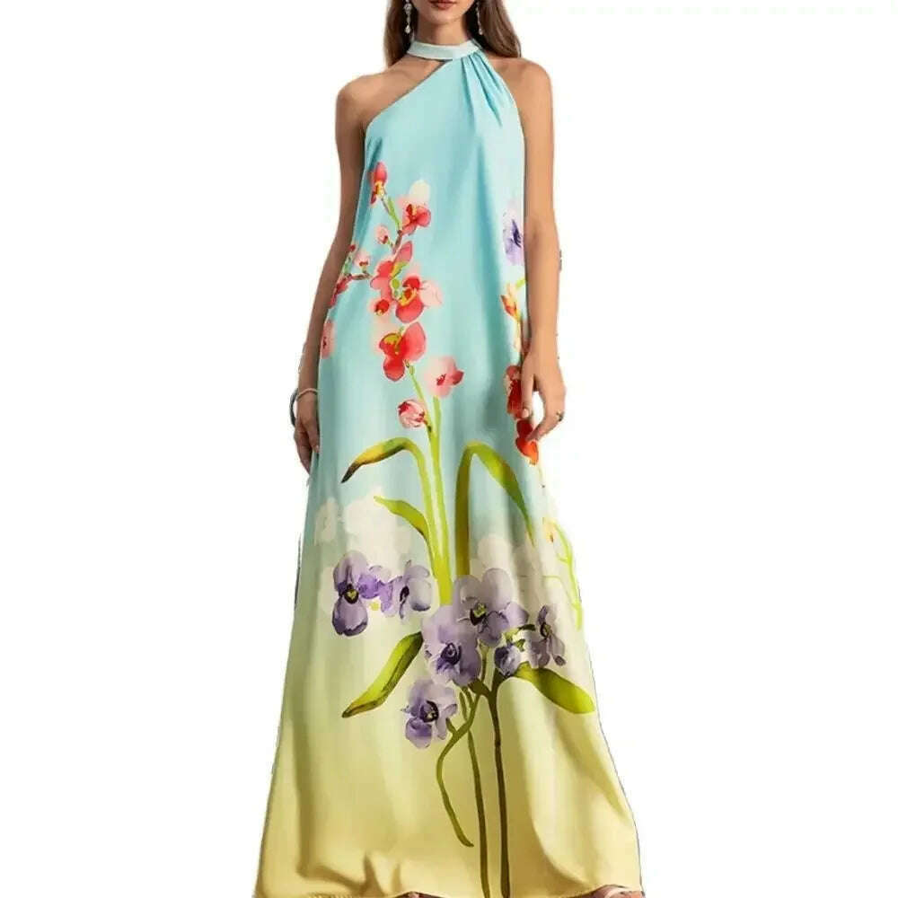 Elegant Fashion Floral Dress Spaghetti Strap Sweet Halter Camis Dress Fashion Chic Loose Maxi Dress Casual Boho Vintage Dresses