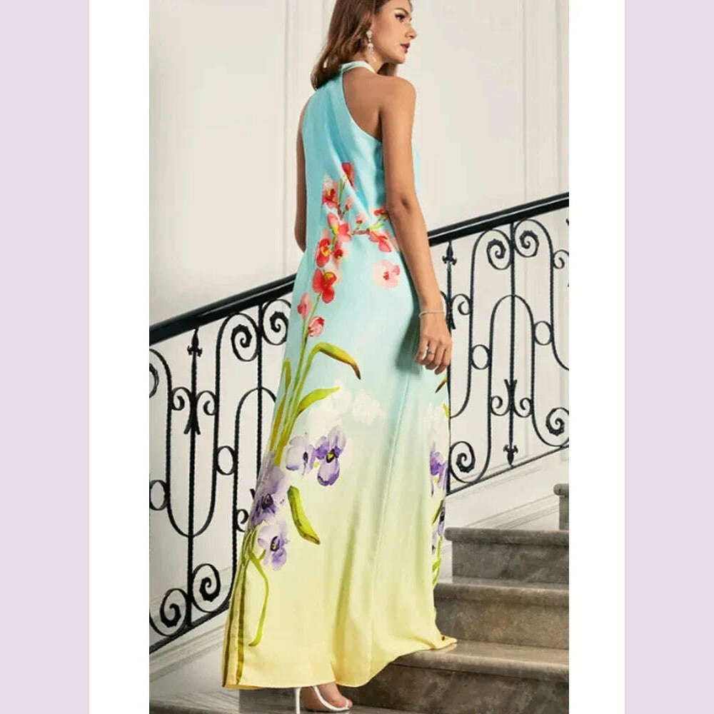 Elegant Fashion Floral Dress Spaghetti Strap Sweet Halter Camis Dress Fashion Chic Loose Maxi Dress Casual Boho Vintage Dresses