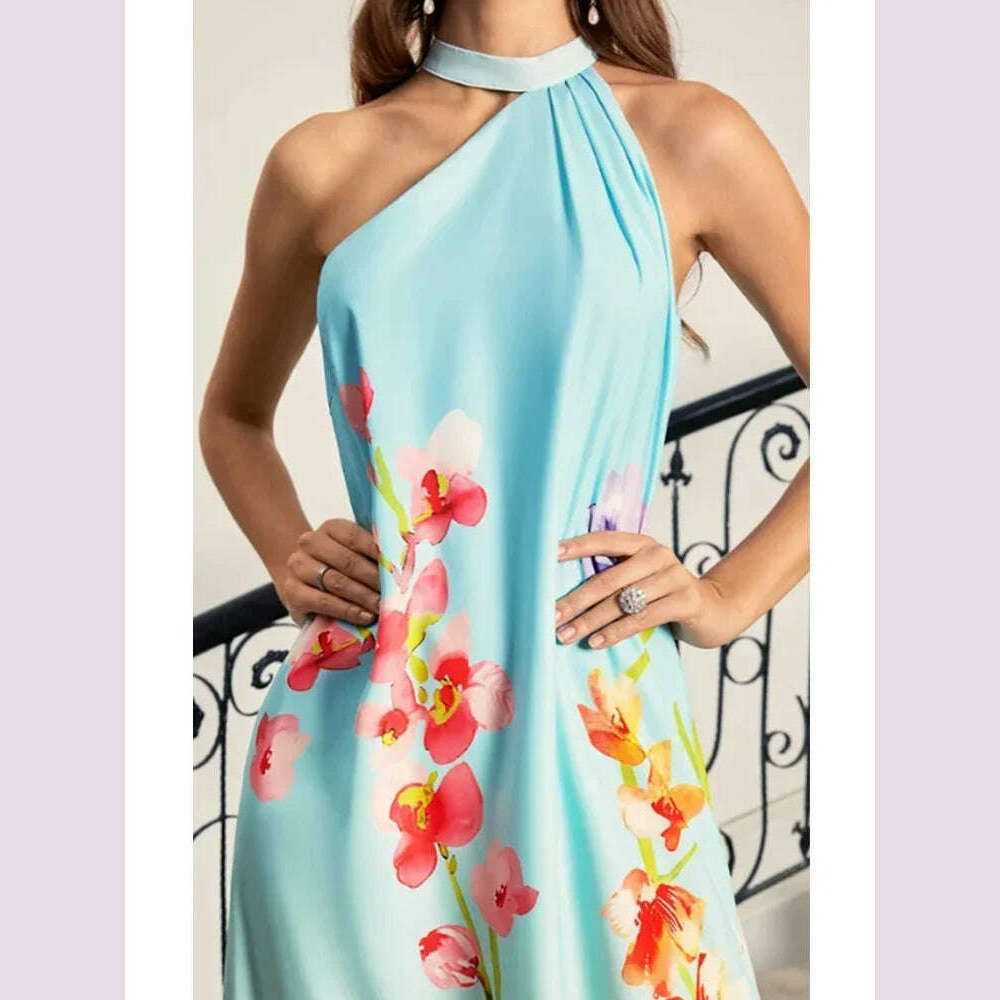 Elegant Fashion Floral Dress Spaghetti Strap Sweet Halter Camis Dress Fashion Chic Loose Maxi Dress Casual Boho Vintage Dresses